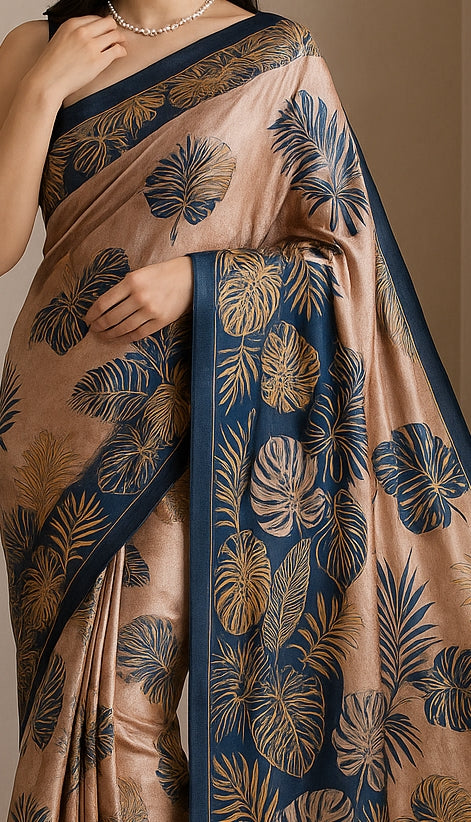 Floral Hand-Printed Pure Tussar Silk Saree FH83