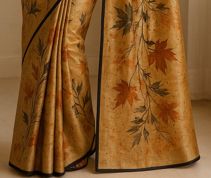 Floral Hand-Printed Pure Tussar Silk Saree FH90