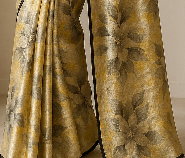 Floral Hand-Printed Pure Tussar Silk Saree FH97