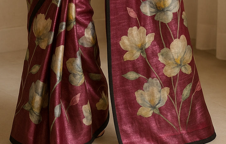 Floral Hand-Printed Pure Tussar Silk Saree FH99