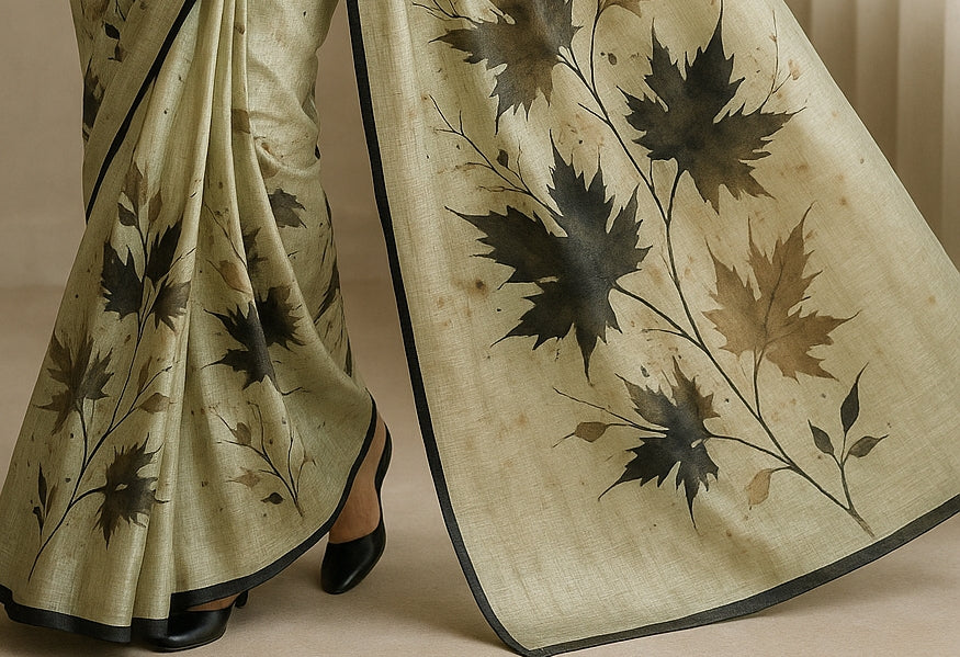Floral Hand-Printed Pure Tussar Silk Saree FH105