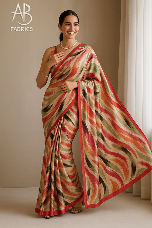 Floral Hand-Printed Pure Tussar Silk Saree FH107