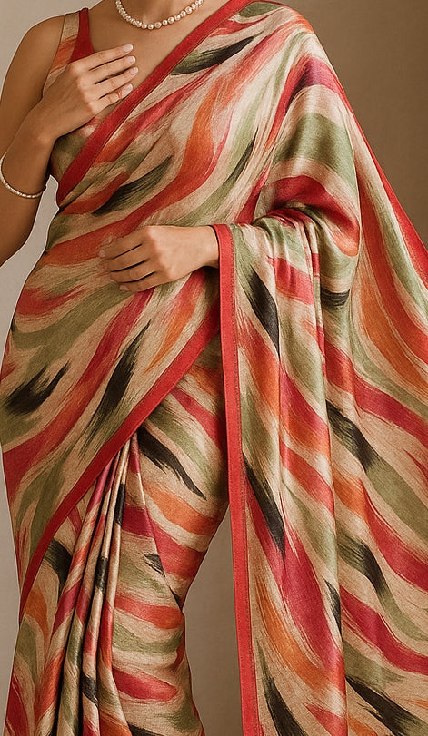 Floral Hand-Printed Pure Tussar Silk Saree FH107