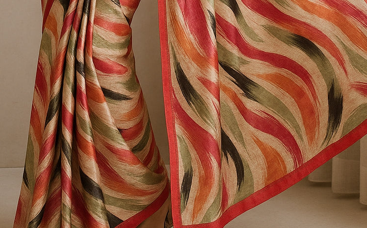 Floral Hand-Printed Pure Tussar Silk Saree FH107