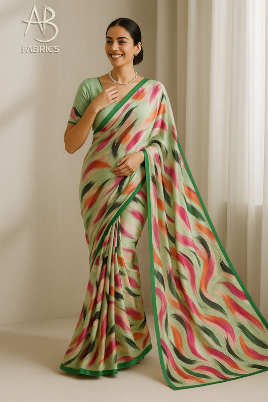 Floral Hand-Printed Pure Tussar Silk Saree FH108
