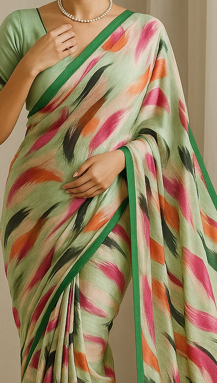 Floral Hand-Printed Pure Tussar Silk Saree FH108