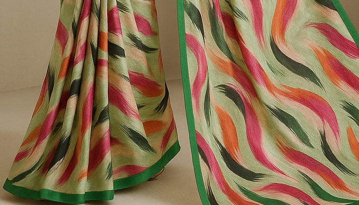 Floral Hand-Printed Pure Tussar Silk Saree FH108