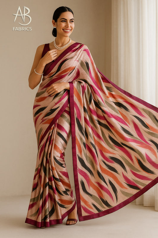 Floral Hand-Printed Pure Tussar Silk Saree FH109
