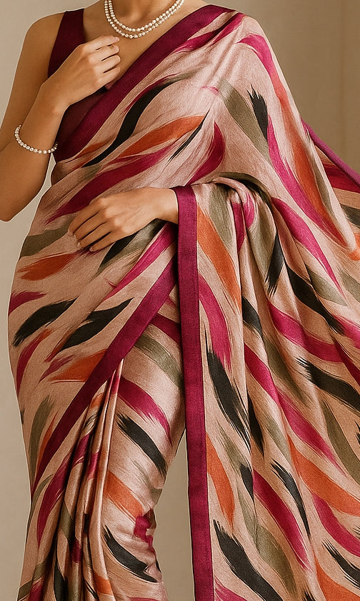Floral Hand-Printed Pure Tussar Silk Saree FH109