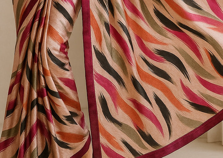 Floral Hand-Printed Pure Tussar Silk Saree FH109