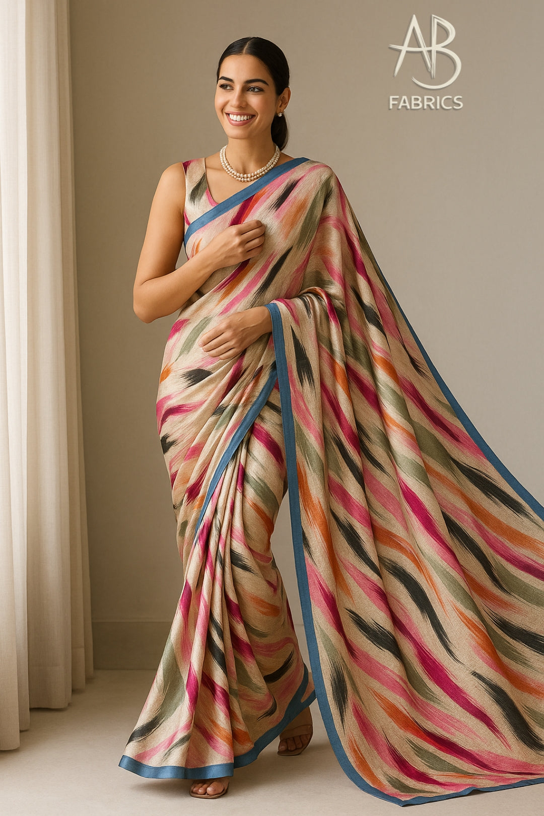 Floral Hand-Printed Pure Tussar Silk Saree FH110