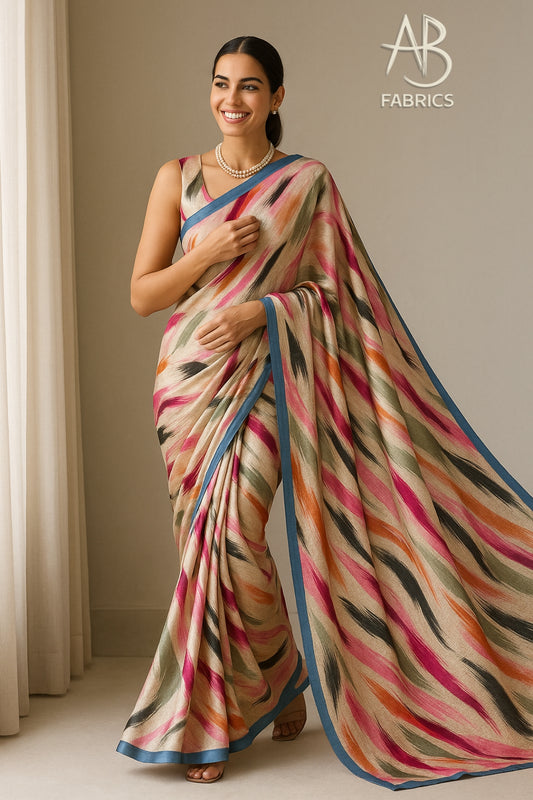 Floral Hand-Printed Pure Tussar Silk Saree FH110