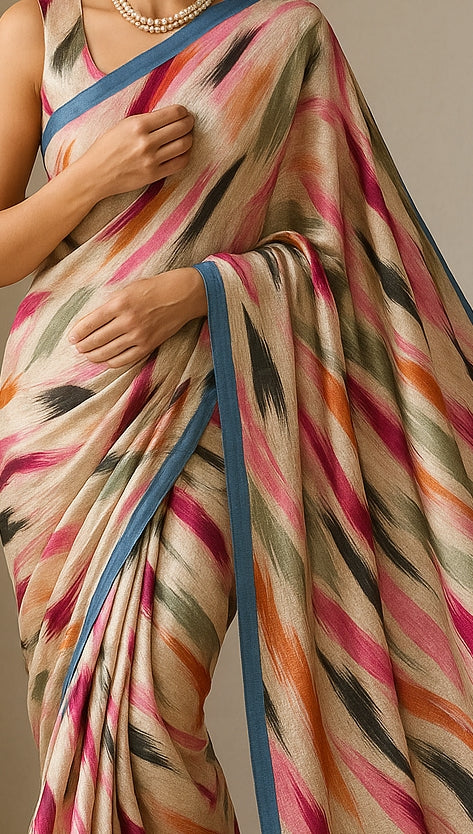 Floral Hand-Printed Pure Tussar Silk Saree FH110