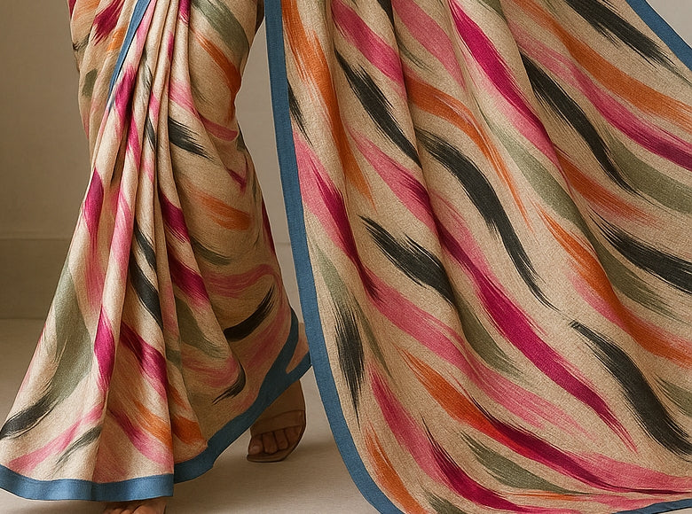 Floral Hand-Printed Pure Tussar Silk Saree FH110