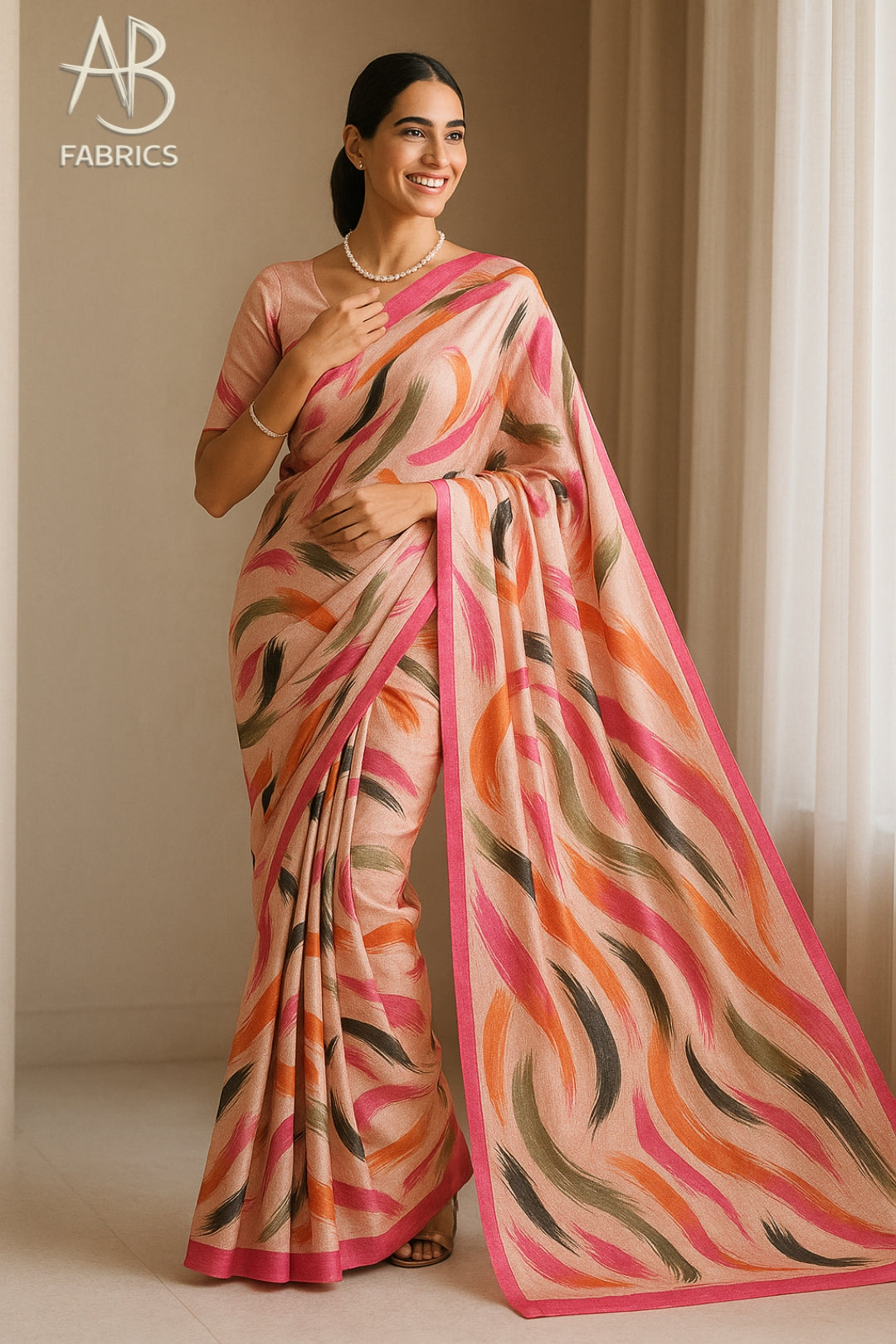 Floral Hand-Printed Pure Tussar Silk Saree FH112