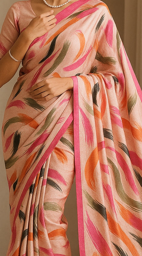 Floral Hand-Printed Pure Tussar Silk Saree FH112