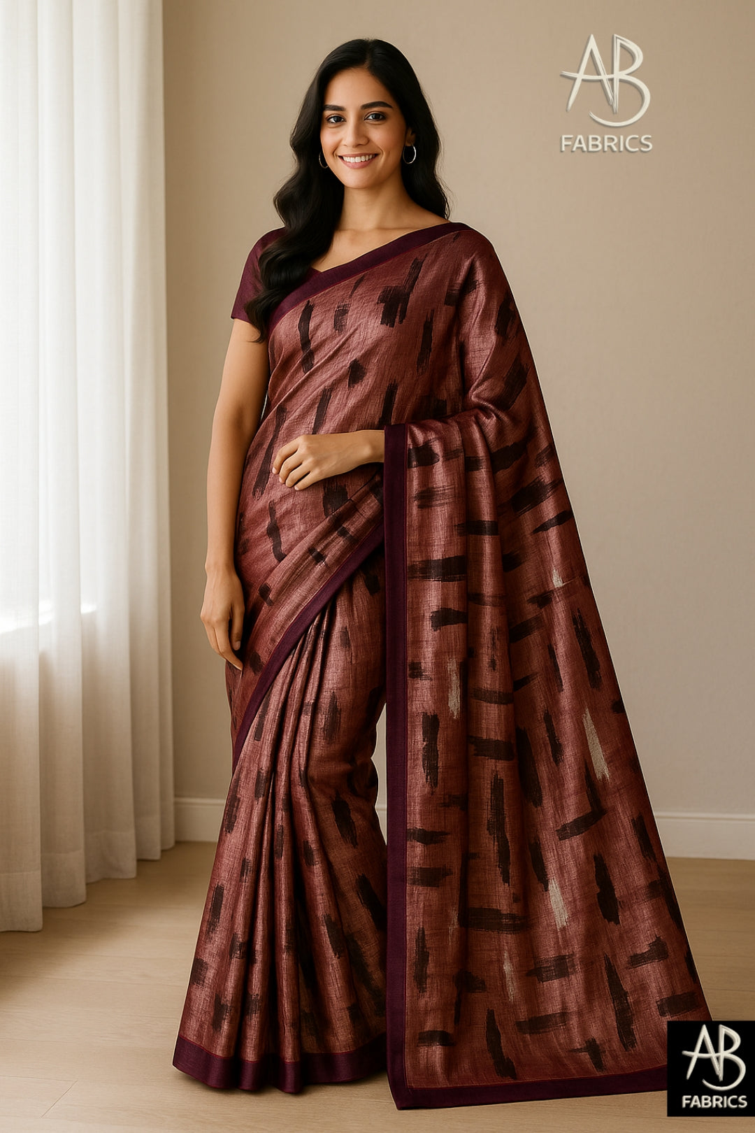 Hand-Printed Pure Tussar Silk Saree FH118