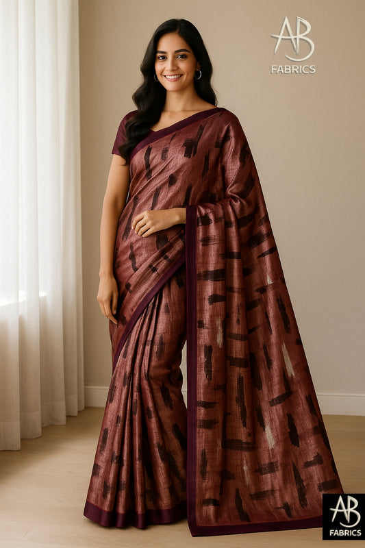 Hand-Printed Pure Tussar Silk Saree FH118