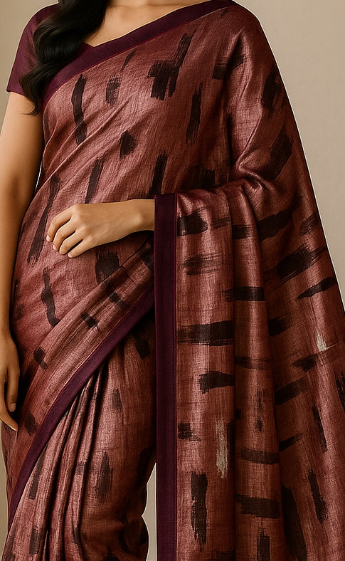 Hand-Printed Pure Tussar Silk Saree FH118