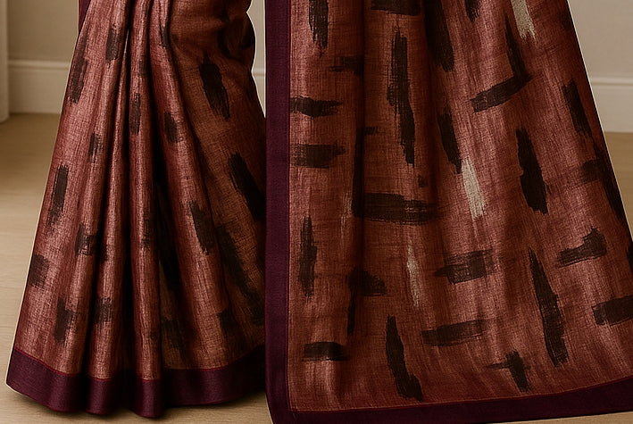 Hand-Printed Pure Tussar Silk Saree FH118