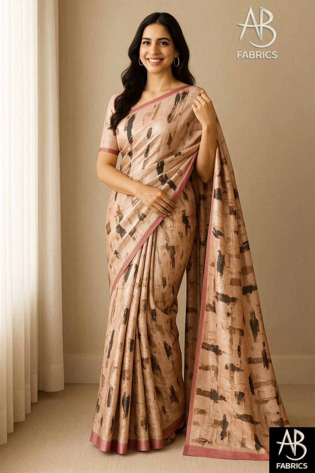 Hand-Printed Pure Tussar Silk Saree FH117