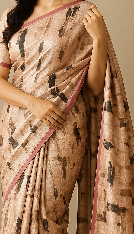 Hand-Printed Pure Tussar Silk Saree FH117