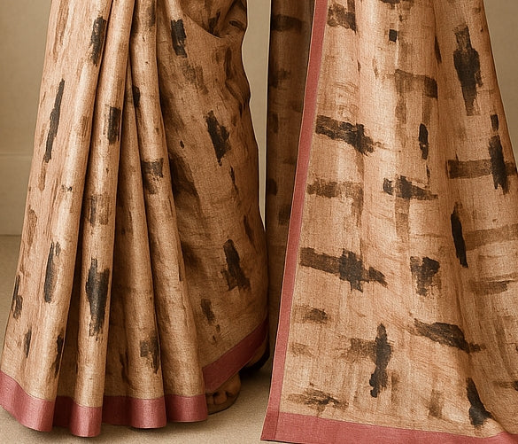 Hand-Printed Pure Tussar Silk Saree FH117