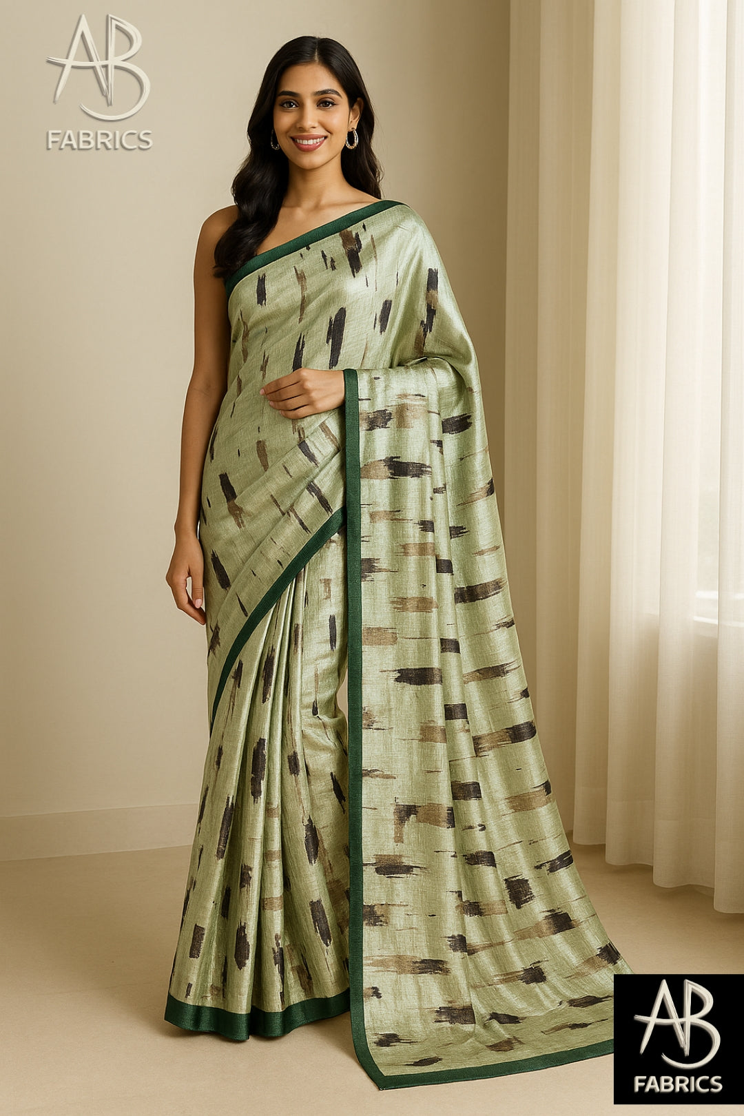 Hand-Printed Pure Tussar Silk Saree FH116
