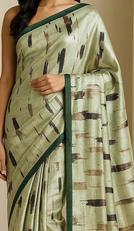 Hand-Printed Pure Tussar Silk Saree FH116