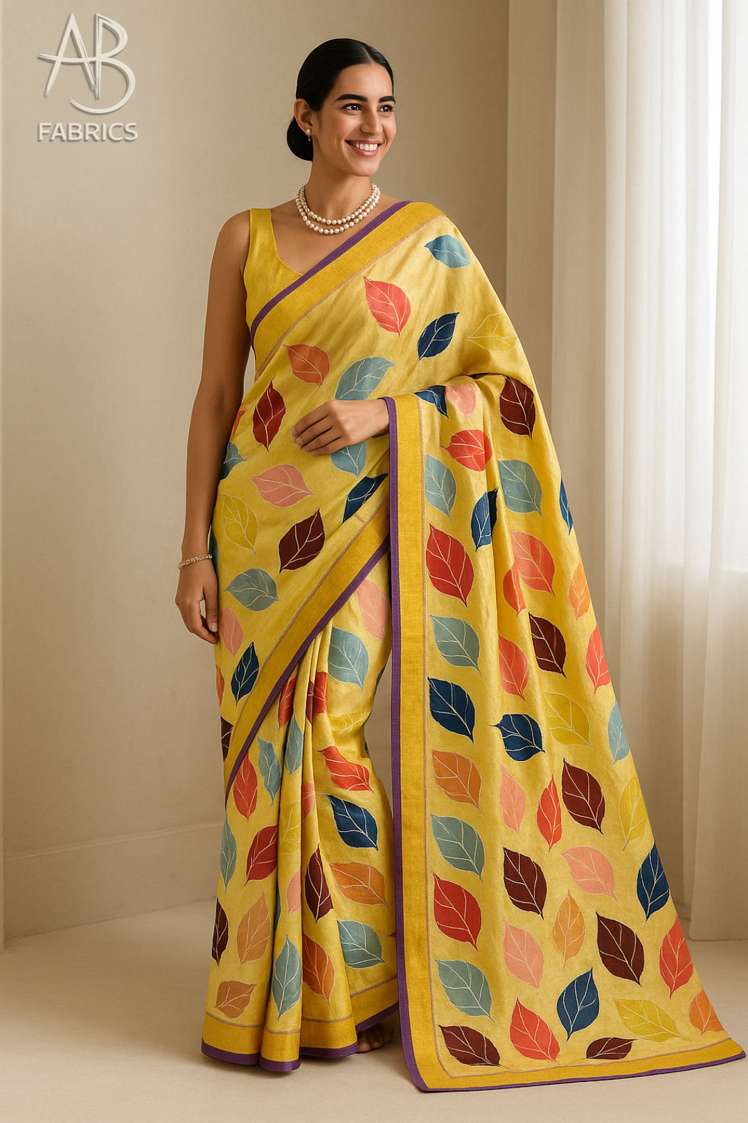 Hand-Printed Pure Tussar Silk Saree FH115