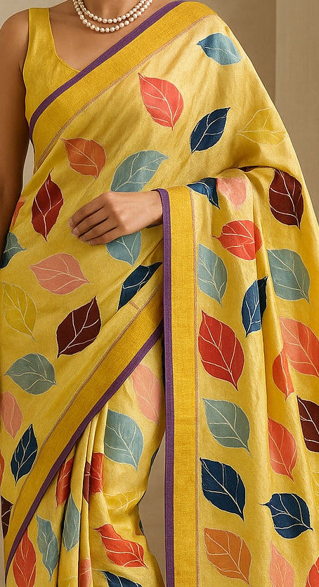 Hand-Printed Pure Tussar Silk Saree FH115