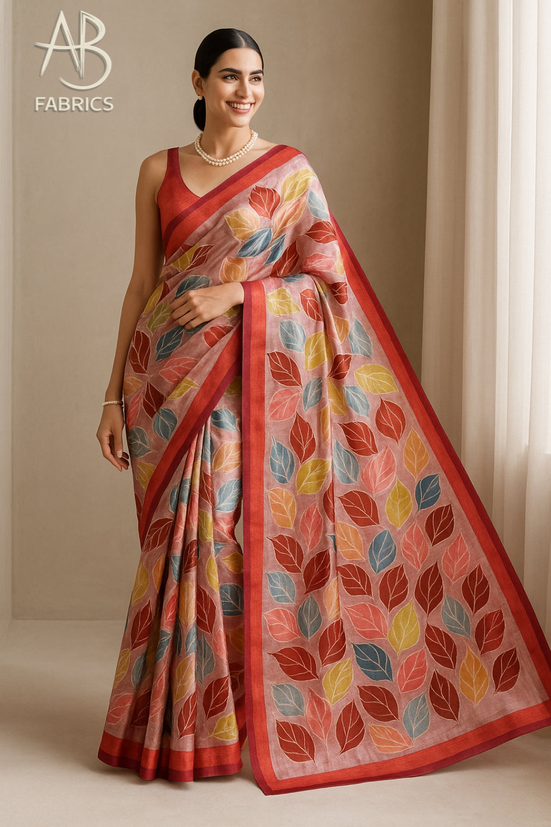 Hand-Printed Pure Tussar Silk Saree FH114