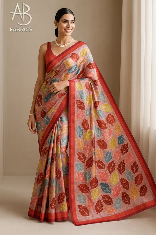Hand-Printed Pure Tussar Silk Saree FH114