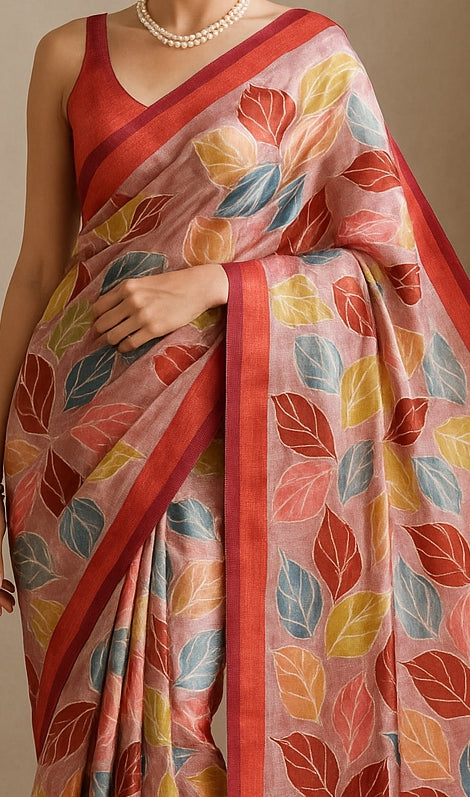 Hand-Printed Pure Tussar Silk Saree FH114
