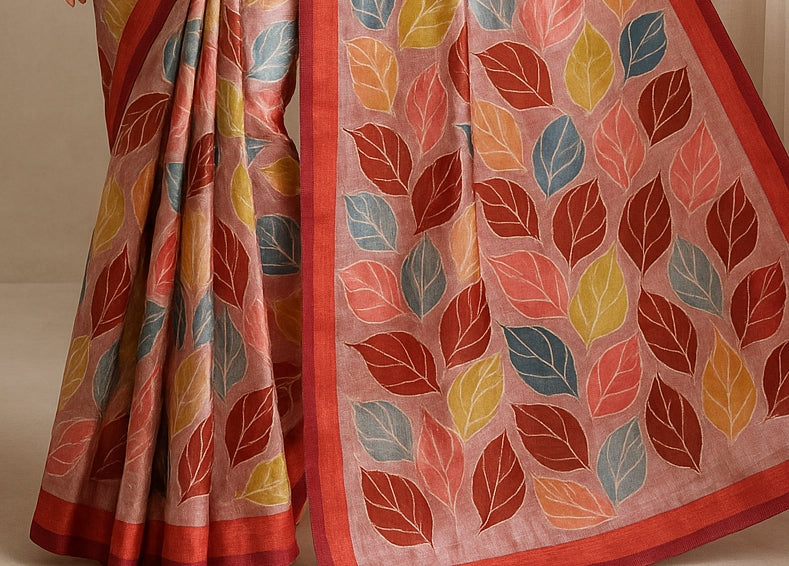 Hand-Printed Pure Tussar Silk Saree FH114