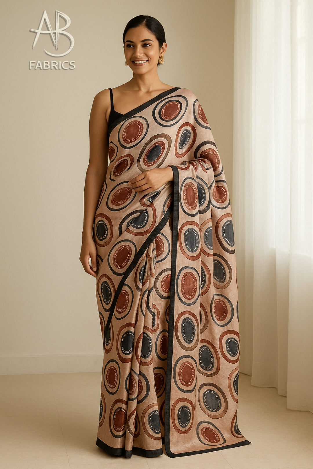 Hand-Printed Pure Tussar Silk Saree FH120