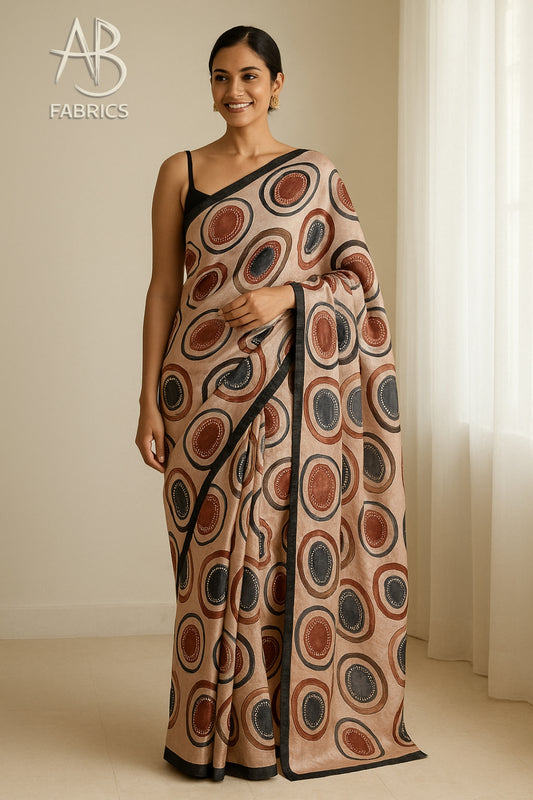 Hand-Printed Pure Tussar Silk Saree FH120