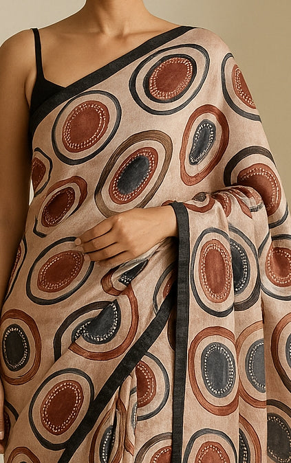 Hand-Printed Pure Tussar Silk Saree FH120