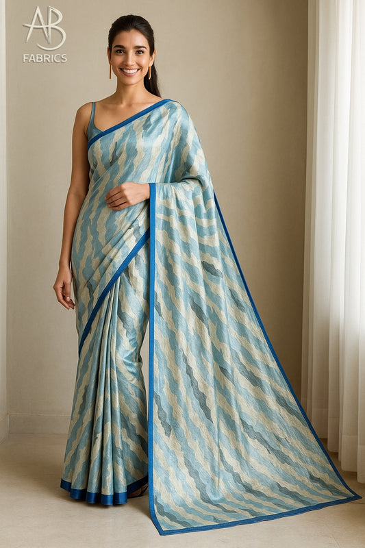 Hand-Printed Pure Tussar Silk Saree FH121