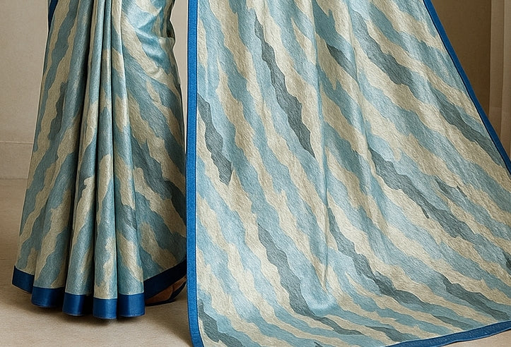 Hand-Printed Pure Tussar Silk Saree FH121