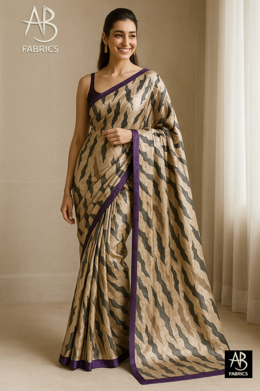 Hand-Printed Pure Tussar Silk Saree FH122