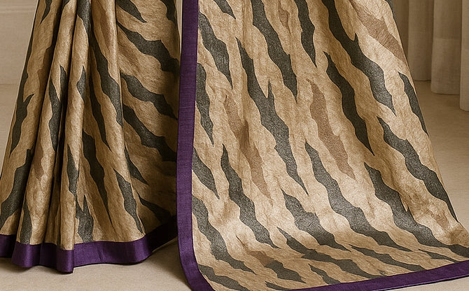 Hand-Printed Pure Tussar Silk Saree FH122