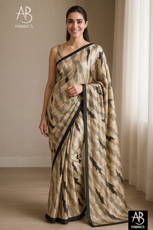 Hand-Printed Pure Tussar Silk Saree FH130