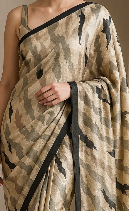 Hand-Printed Pure Tussar Silk Saree FH130