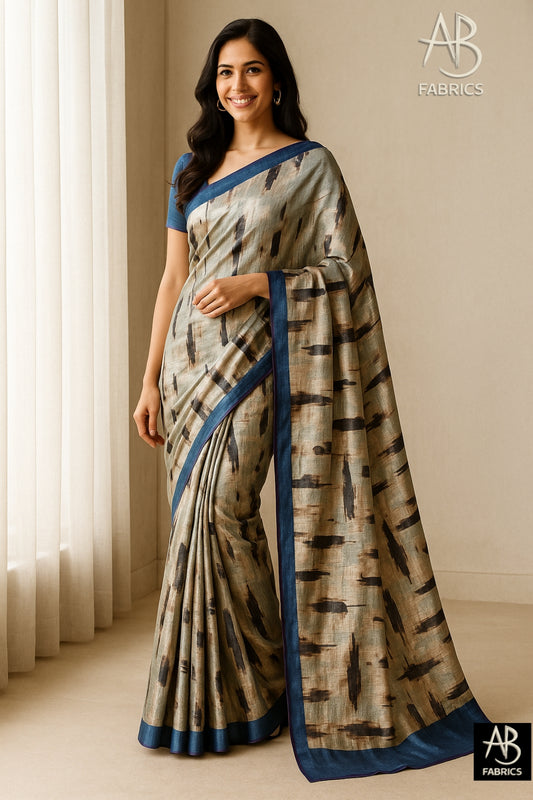 Hand-Printed Pure Tussar Silk Saree FH132
