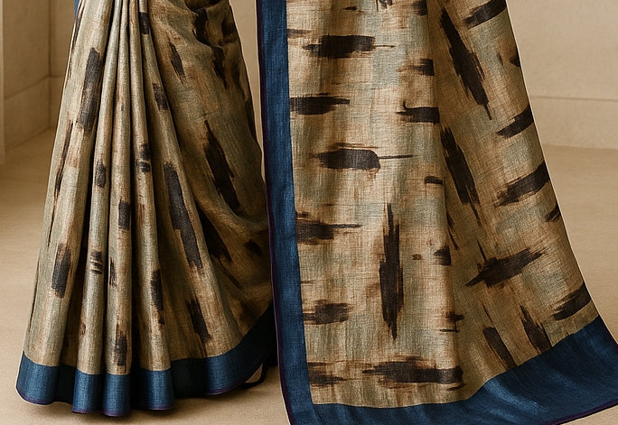 Hand-Printed Pure Tussar Silk Saree FH132