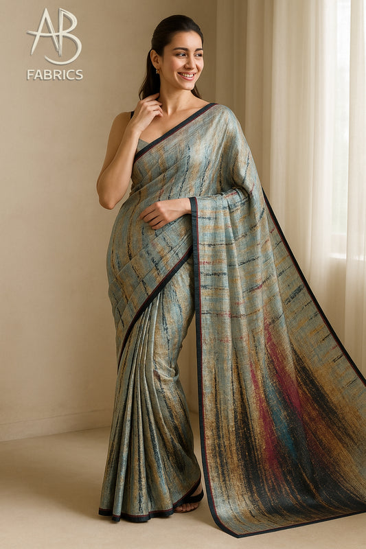 Hand-Printed Pure Tussar Silk Saree FH125