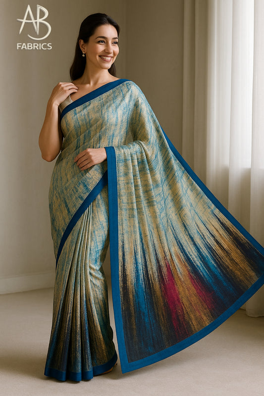Hand-Printed Pure Tussar Silk Saree FH128