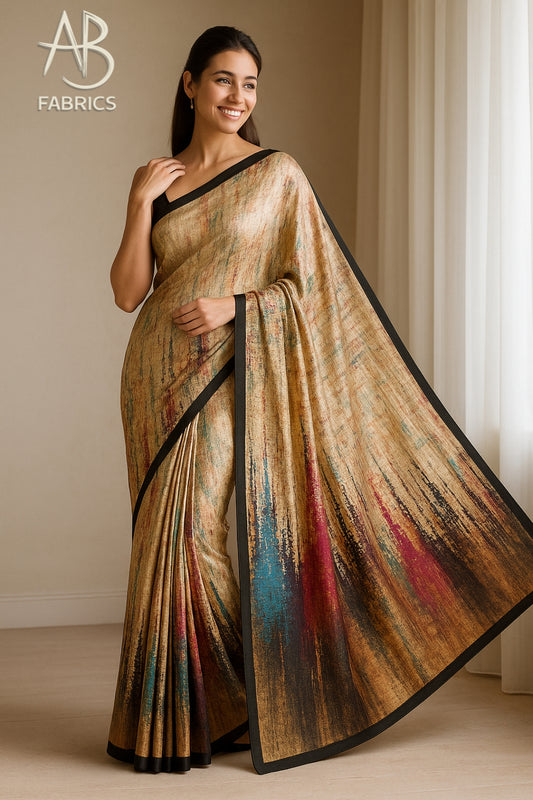 Hand-Printed Pure Tussar Silk Saree FH126