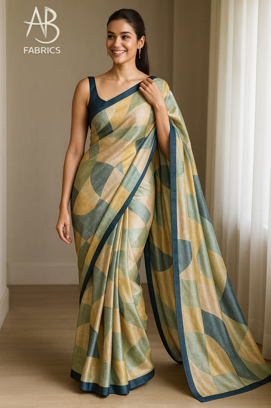 Hand-Printed Pure Tussar Silk Saree FH127